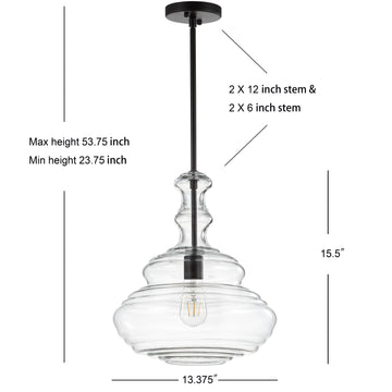 Bettina 13.37" Glass/Metal LED Pendant - JONATHAN Y